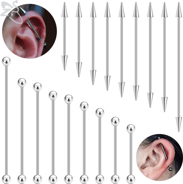 ZS Industrial Barbell Ohrringe, Edelstahl, Silber, Unisex, 24–60 mm - Bild 1