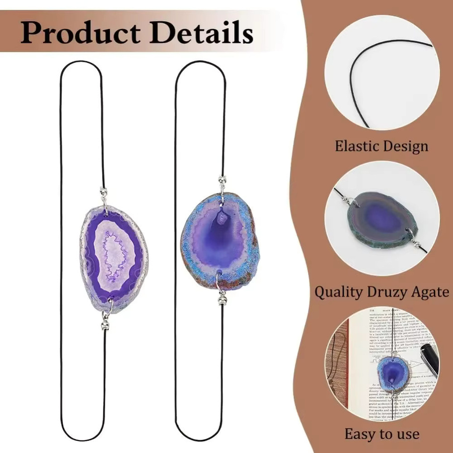 4 Stück handgefertigte Achat-Lesezeichen mit elastischem Band aus gefärbten Druzy-Achat-Scheiben in Multicolour - Bild 3