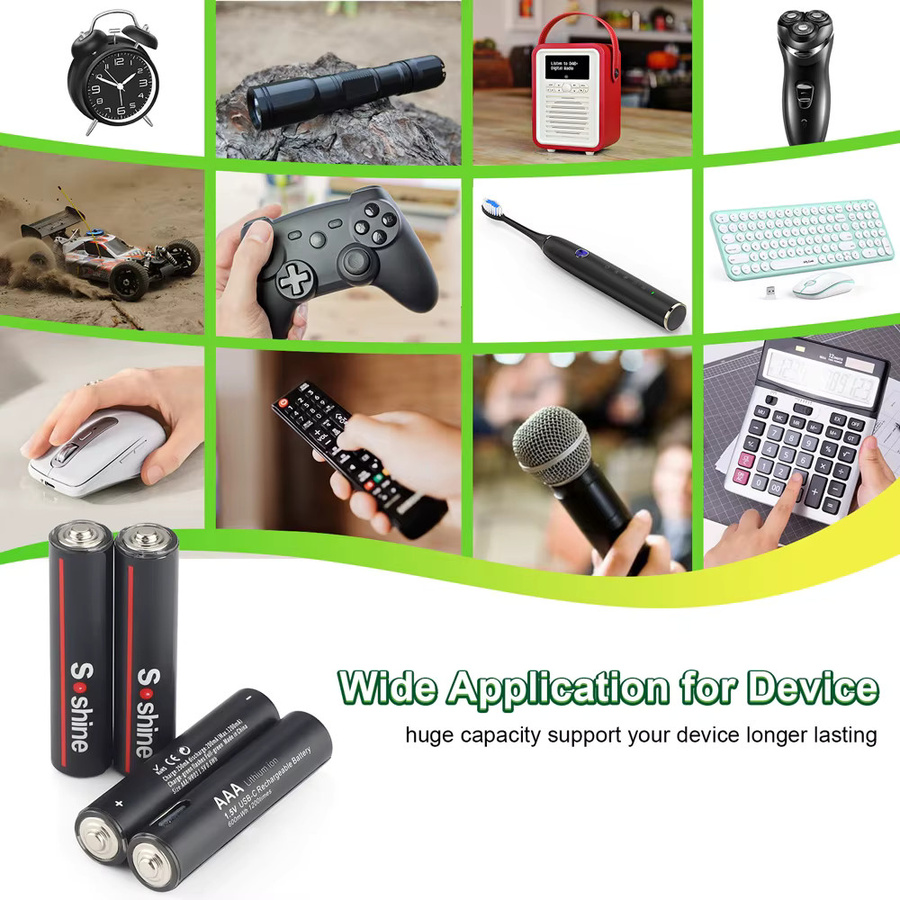 Soshine USB AAA Lithium-Batterien 1,5 V, 600 mWh, wiederaufladbar, Schwarz - Bild 4
