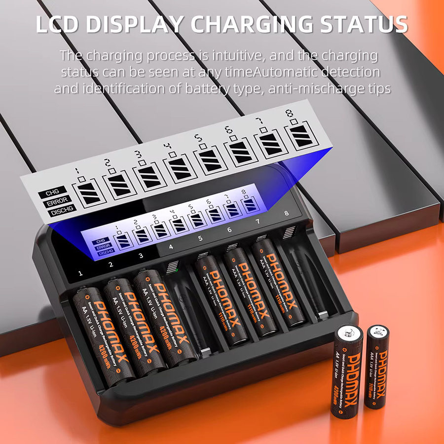 PHOMAX Li-Ionen-Akku-Ladegerät für AA und AAA Batterien, 1,5 V, Schwarz - Bild 5