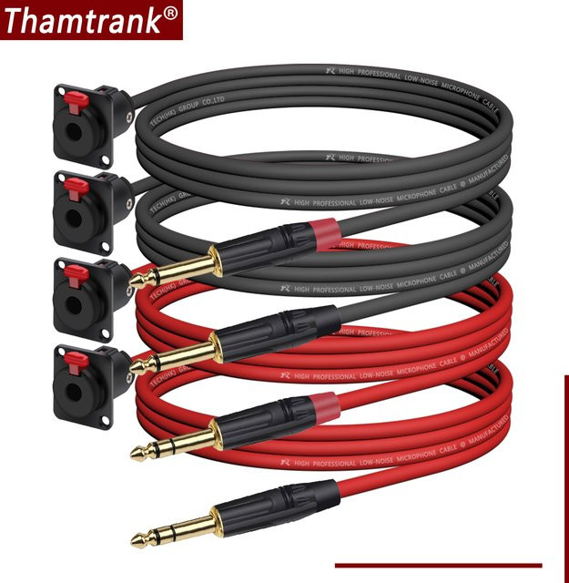 Thamtrank Audio-Verlängerung 6,35 mm 1/4 Zoll Buchse für Panelmontage auf 3,5 mm Jack Stecker, abgeschirmtes Kabel, Schwarz - Bild 1