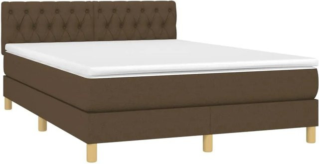 vidaXL Boxspringbett mit Matratze und LED-Unterbettbeleuchtung in Dunkelbraun, Hybrid-Bett mit USB-Ladeanschluss und Taschenfederkern, B/T: 140 x 190 cm - Bild 1