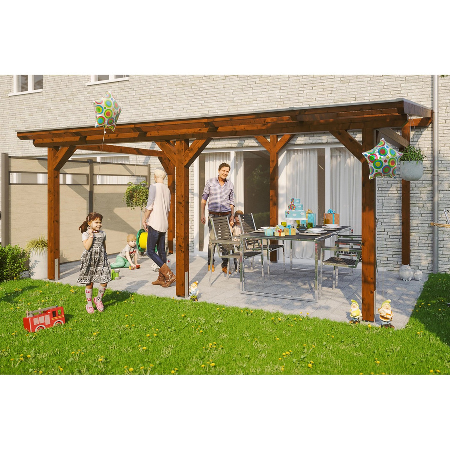 Skan Holz Terrassenüberdachung Siena aus Leimholz in Nussbaum Braun B/T/H: 541 x 350 cm mit Polycarbonat Dach - Bild 2