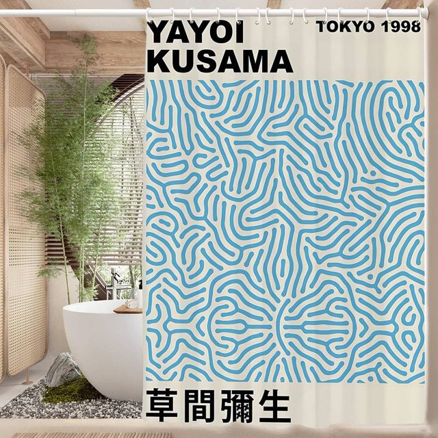 Yayoi Kusama Kunst Duschvorhang Blau, wasserdicht und schnelltrocknend, B/H: 90 x 180 cm - Bild 1