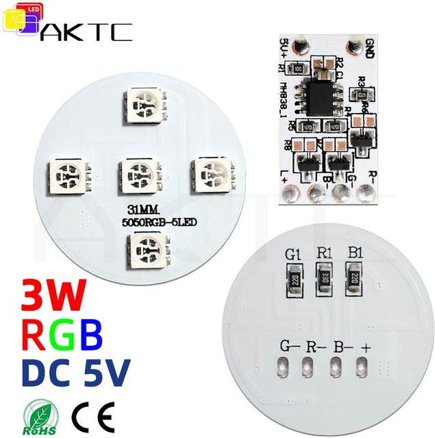 ankatec RGB LED Dimmer Control Board für DIY Projekte, rundes PCB Substrat mit Farbwechsel, Durchmesser: 31 mm - Bild 1