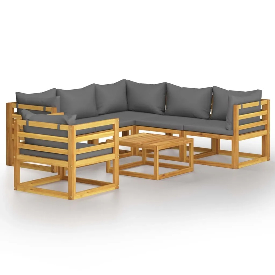 vidaXL 7-tlg. Garten-Lounge-Set L-Form aus massivem Akazienholz mit grauen Auflagen - Bild 2