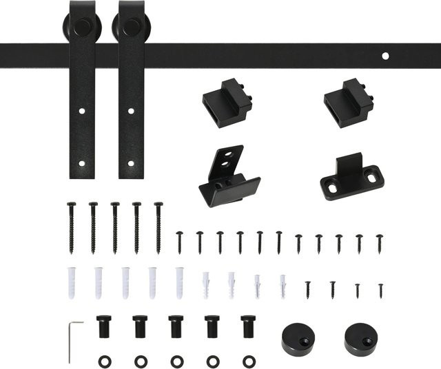 HOMCOM Schiebetürsystem Laufschiene in Schwarz, B/H: 200 x 18 cm, Tiefe: 0,4 cm - Bild 1