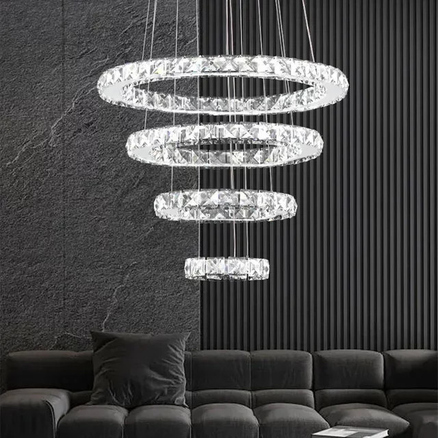 JIANKEXING Kristall-Kronleuchter in Silber, kreisförmige LED-Pendelleuchte im minimalistischen Design für Esszimmer und Schlafzimmer - Bild 1