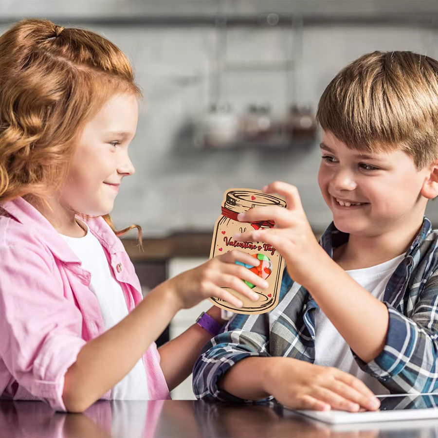 24er Set Kraft Candy Jar Valentinstag Karten mit transparenten versiegelten Taschen für Klassenzimmer und Partys - Bild 5