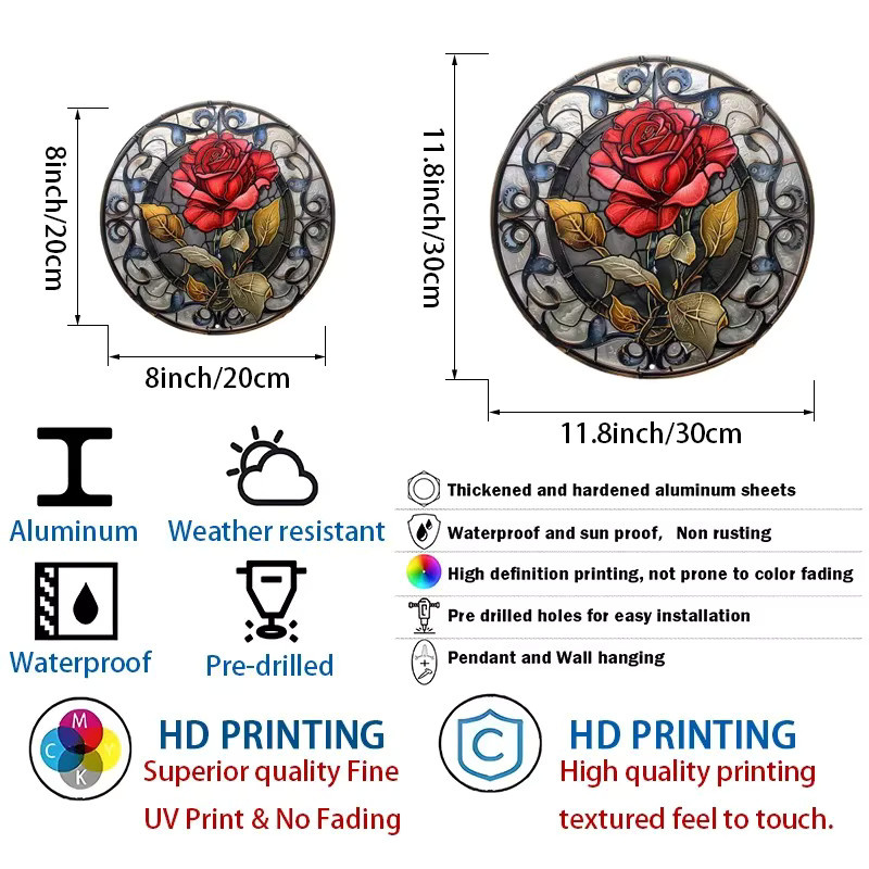 HELLOYOUNG Rundes Metallschild mit Rosenblüten als Vintage Wanddekoration und Türhänger, Durchmesser: 30 cm - Bild 5