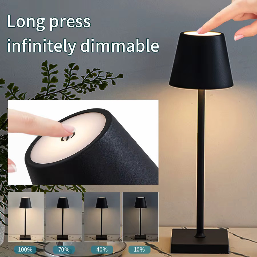 GGBEE Wiederaufladbare LED Tischlampe in Schwarz mit Touch-Schalter und 3-stufiger Dimmfunktion - Bild 3