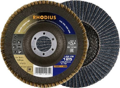 Rhodius TOPline LSZ FB Fächerschleifscheibe für Metall, Durchmesser: 125 mm, Bohrungs-Ø: 22,23 mm, Körnung: 40, Farbe: Schwarz - Bild 1