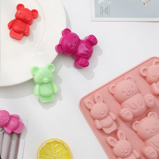 Backform aus Silikon in Bär-Optik für Schokolade und Kuchen, Farbe: Pink - Bild 1
