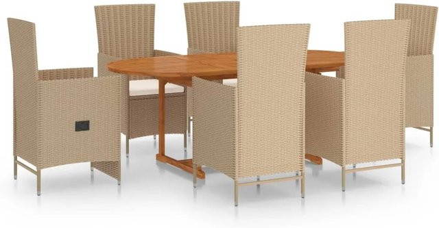 vidaXL 7-tlg Garten-Essgruppe aus Akazien-Massivholz und Poly Rattan in Beige - Bild 1