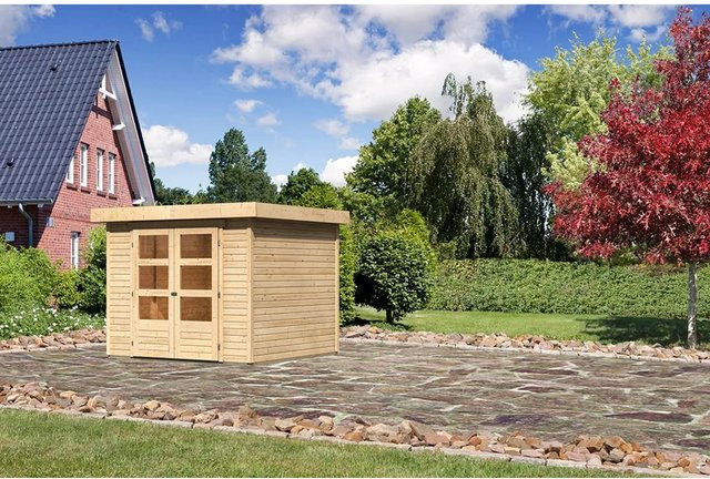 Karibu Gartenhaus Askola in Holz Natur mit Flachdach und ohne Anbaudach B/H/T: 242 x 211 x 246 cm - Bild 1