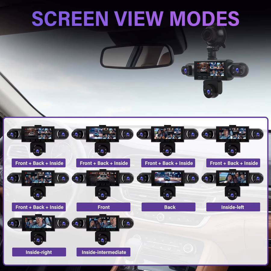 Podofo Auto-Dashcam mit 1080P Full HD und 5 HD-Linsen inklusive Innenraum- und Rückfahrkamera in Schwarz - Bild 6