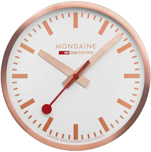 Mondaine A990.CLOCK.18SBK Wanduhr aus Metall in Kupfer und Weiß, Durchmesser: 25 cm - Bild 1