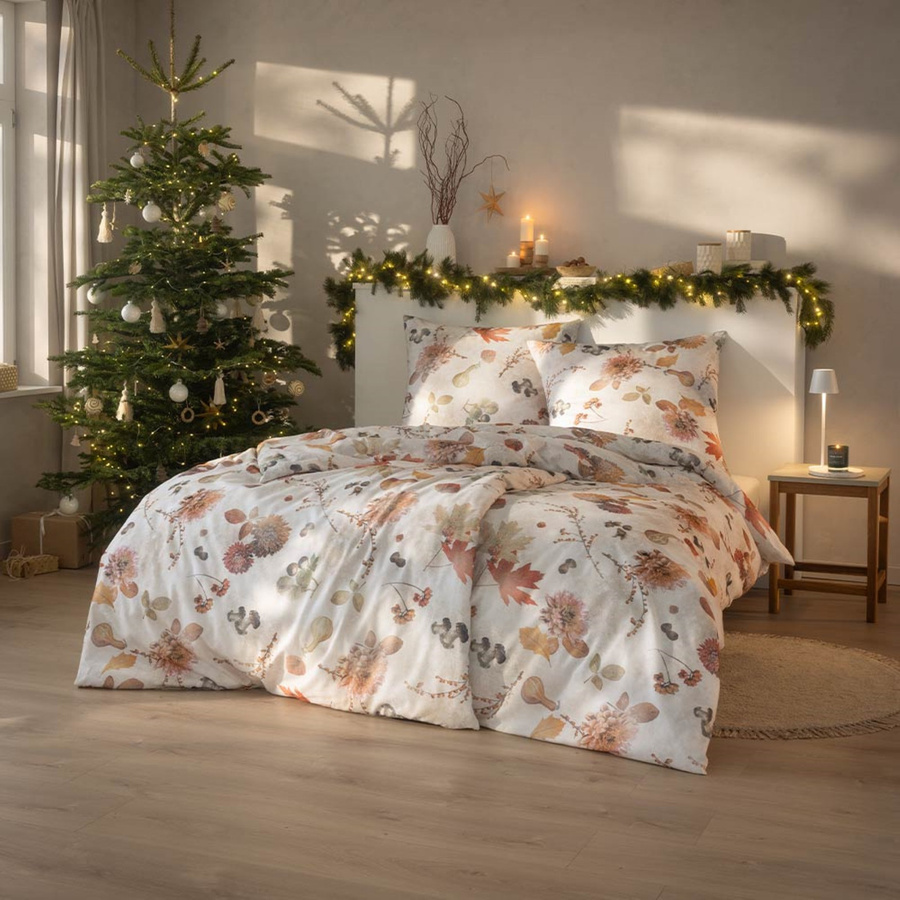 Estella Kuschel Flanell Bettwäsche Autumn Blätter Pilze Nüsse Multicolor B/H: 135 x 200 cm mit Kissenbezug 80 x 80 cm - Bild 1