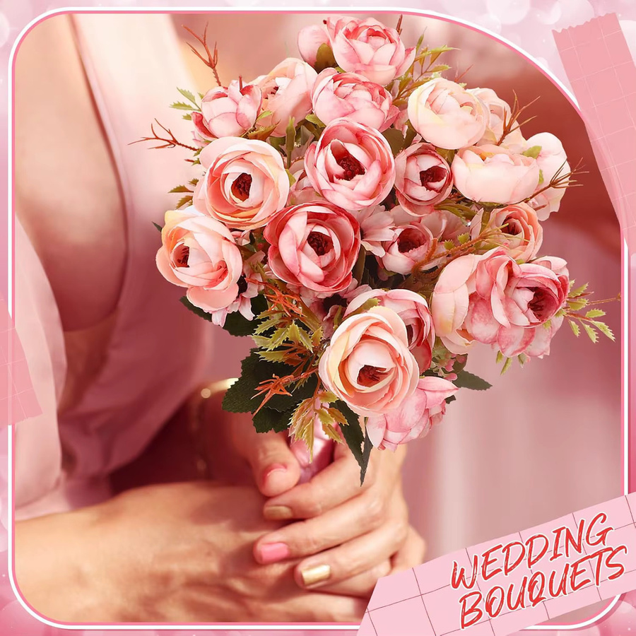 ZQCY Künstliche Teerosen in Beige und Pink zur Tischdekoration für Hochzeit und Weihnachten - Bild 2