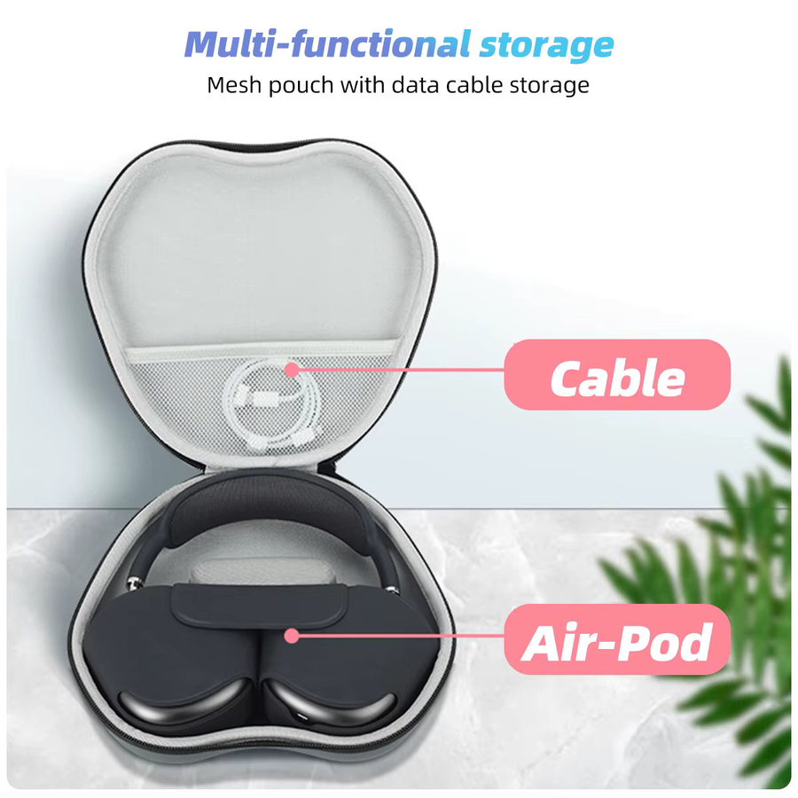 FONKEN Schutzhülle für AirPods Max aus EVA, stoßfeste Tragetasche für kabellose Kopfhörer, Schwarz oder Grau - Bild 2