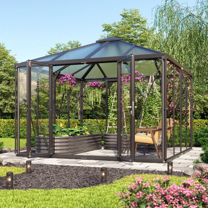Vitavia Gewächshaus-Pavillon Minos in Schwarz mit Aluminiumrahmen und Polycarbonat-Verglasung, 10,2 m² - Bild 3