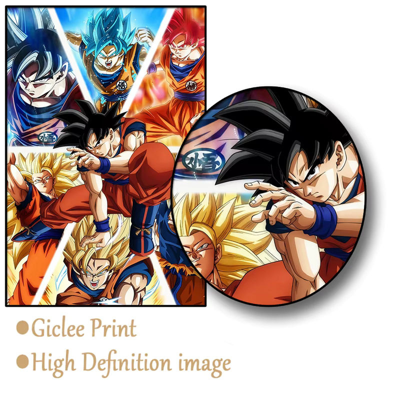 Bandai Dragon Ball Anime Leinwandgemälde mit Super Saiyajin Goku Vegeta Gohan und Trunks als mehrfarbiges Porträt für die Wandmontage - Bild 5