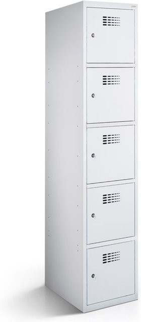 rotstahl Fächerschrank mit 5 Fächern aus Stahlblech in Hellgrau, B/T/H: 30 x 50 x 180 cm - Bild 1