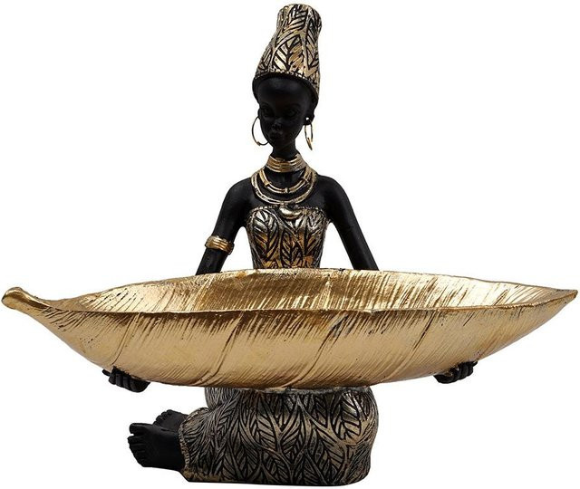 Yiran Furniture Obsttablett Afrikanische schwarze Frau im Thai Stil aus Harz, Farbe: Schwarz und Gold, B/T/H: 28 x 24,5 x 18 cm - Bild 1