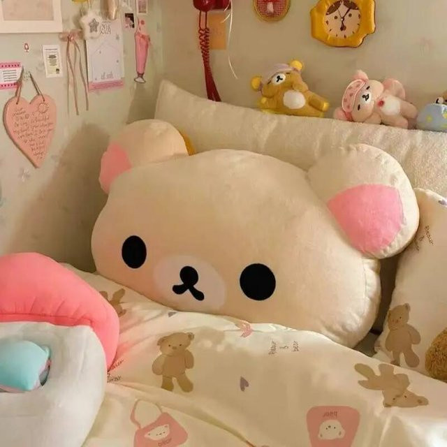 Rilakkuma Plüschtier Kopfstützkissen Beige von Yiran Health & Beauty für Bett und Sofa, 40 cm - Bild 1