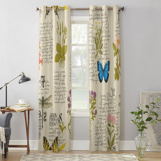 Super Six Fenstergardinen mit Heilkräuter- und Insektenmotiv, Grau, B: 135 cm, H: 60 cm - Bild 1
