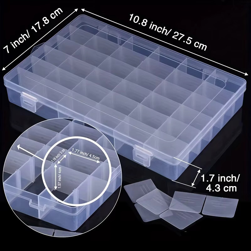 Stickerei-Organizer Box aus Kunststoff mit 36 Gittern und 60 Wickelkarten in Transparent für Näh- und Stickzubehör - Bild 2