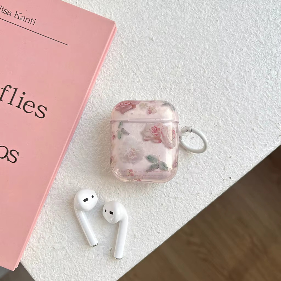 Stoßfeste Schutzhülle für AirPods 1, 2, 3, 4 und Pro 2 mit Haken in Rosa Transparent im Vintage Art Design - Bild 4
