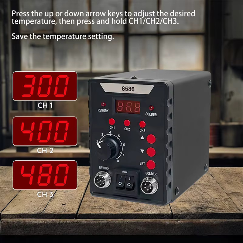 Bromose 8586 2-in-1 Lötstation mit Digitalanzeige und Heißluft-Reparaturwerkzeug, 750W, Schwarz - Bild 6