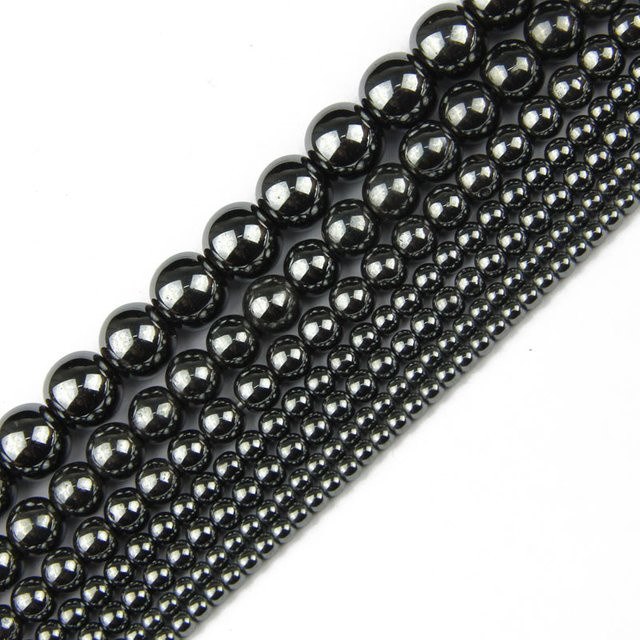 JHNBY Perlen Naturstein Hämatit schwarz, rund, 3/4/10mm, Unisex - Bild 1