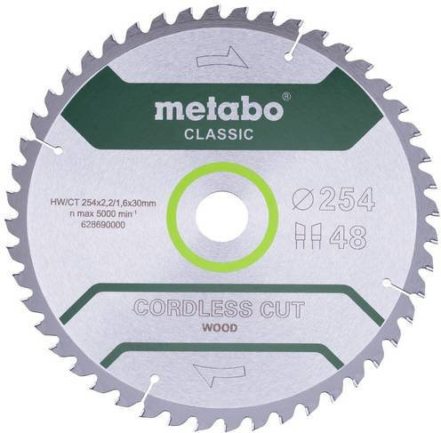 Metabo Kreissägeblatt cordless cut wood classic für Holz und Metall, Farbe: Silber, Durchmesser: 254 mm, Bohrung: 30 mm, Zähneanzahl: 48 - Bild 1