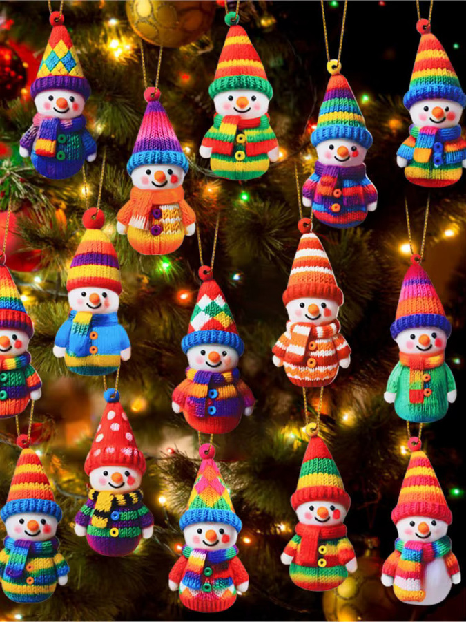 16 Stück Schneemann Holz Ornamente als hängende Weihnachtsdekoration in Mehrfarbig, ZQNYCY - Bild 7