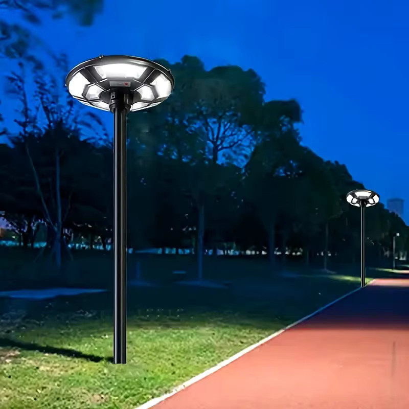 YQCHEZI Solarbetriebene Außen-Hofleuchte in Schwarz mit Bewegungssensor und Dämmerungssensor, moderne UFO-Solarlampe für den Garten - Bild 5