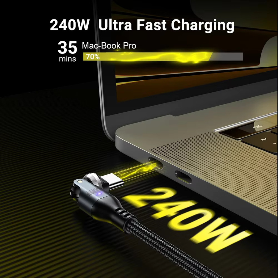 AUFU USB Typ C auf USB Typ C Kabel, 240W Super Fast Charging, 5A Datenkabel in Schwarz für iPhone 16, Macbook, iPad und Samsung - Bild 2