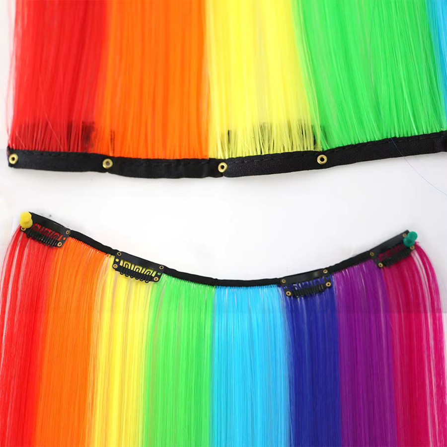 Refeeny Clip-in-Haarverlängerungen, synthetisch, Regenbogen, 22" - Bild 5