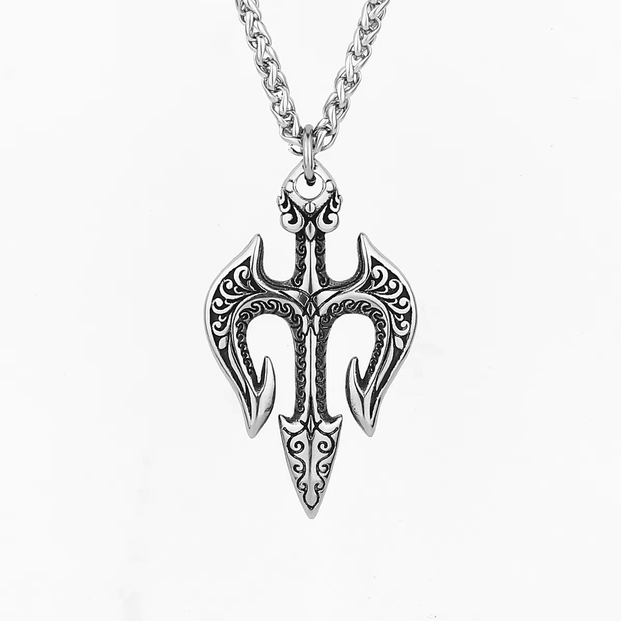 Halskette Poseidon Dreizack, Edelstahl, Silber, Unisex, Vintage - Bild 3