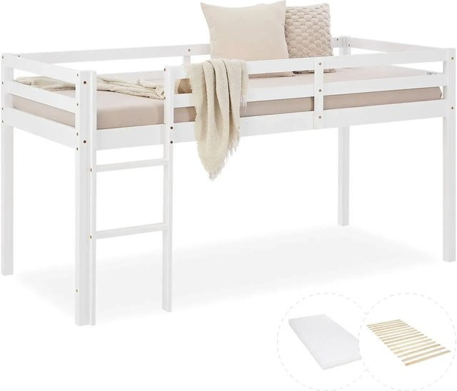 Homestyle4u Kinderbett aus Kiefernholz mit Matratze in Weiß, B/T/H: 90 x 200 x 100 cm - Bild 1