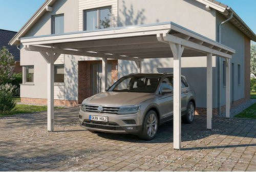 SKANHOLZ Carport Emsland aus Fichte in Weiß mit Stahl-Flachdach und Regenrinne, B: 402 cm, T: 604 cm - Bild 1