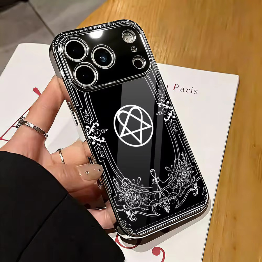 ROCK Band H-HIM Handyhülle für iPhone 17 16 15 14 13 12 Pro Max Plus mit galvanisiertem Metall-Stoßfänger in Schwarz - Bild 5