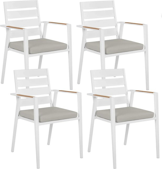 Beliani Gartenstuhl in Weiss und Grau mit hellem Holzfarbton, B: 58 cm, T: 54 cm, H: 86 cm - Bild 1