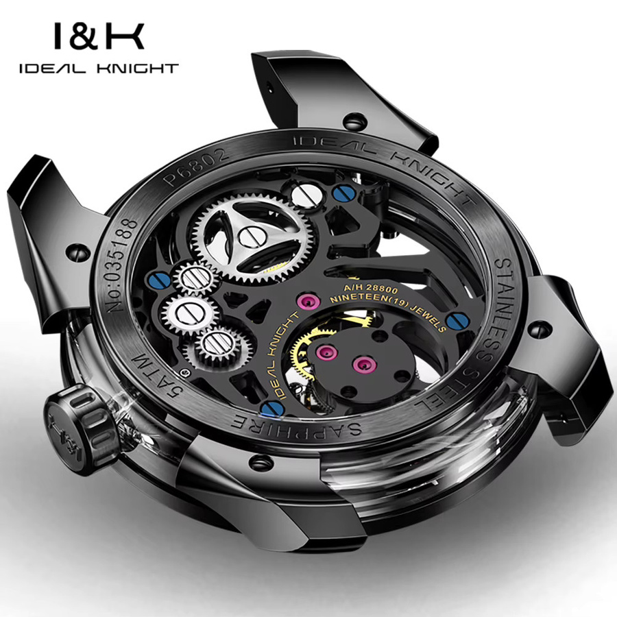IDEAL KNIGHT Armbanduhr, Handaufzug, Edelstahl, Leder, Schwarz, Herren - Bild 6