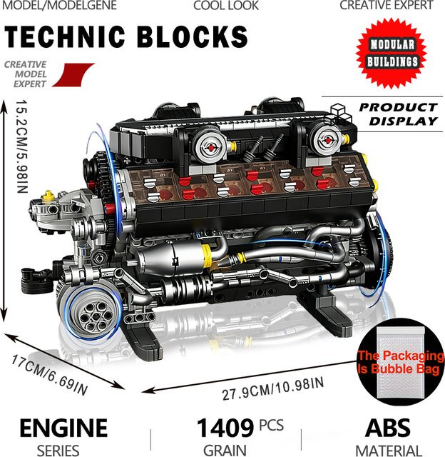 Yangkili Mechanische V12 Motor Elektrische Antrieb Bausteine, Montage Modell, Fahrzeuge - Bild 1
