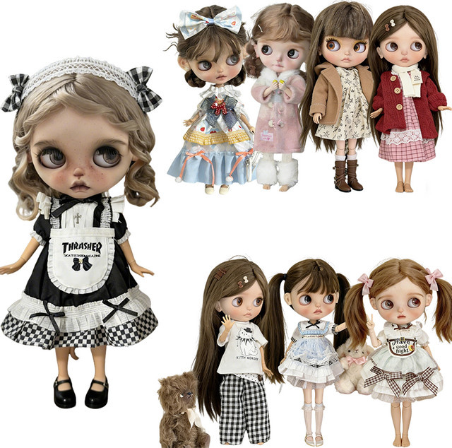 BENQING Kariertes Dienstmädchen-Musterkleid für Blythe-Puppe, Outfit, Kleidung, Sternenhimmel-Rock, süßes Mantel-Set, Zubehör - Bild 1