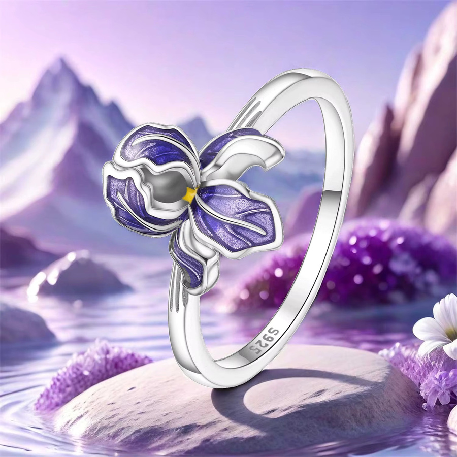 Orstarry Ring, 925 Silber, Lila Iris Blume, Damen - Bild 4