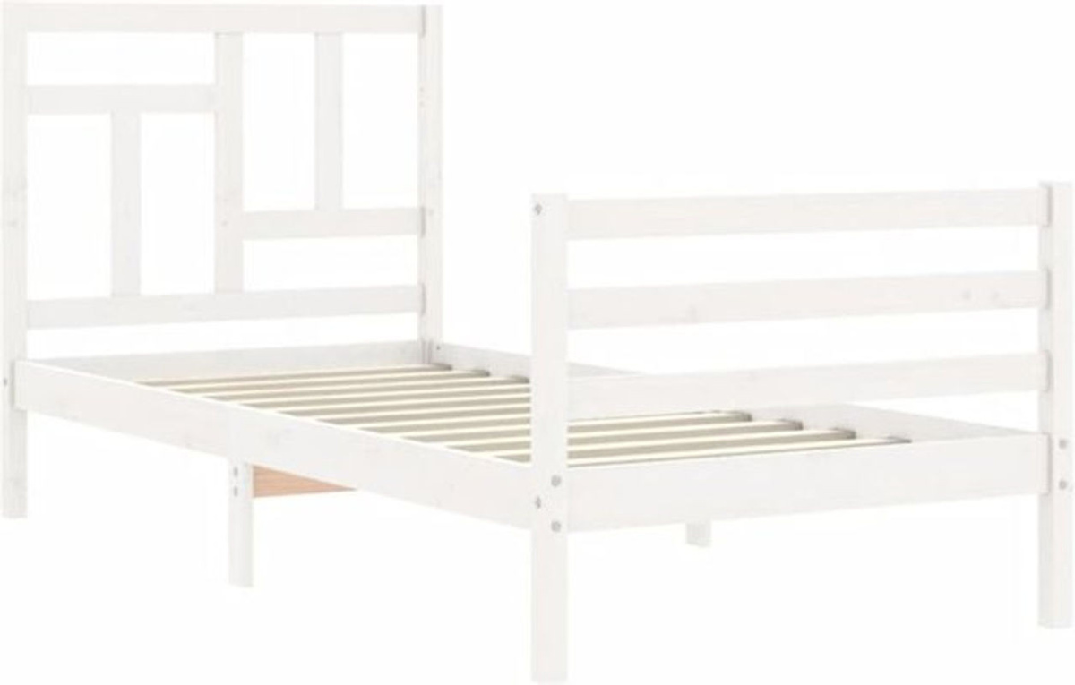 Massivholzbett aus Kiefer mit Kopfteil von Vidaxl in Weiß im Landhausstil und minimalistischem Design - Bild 1