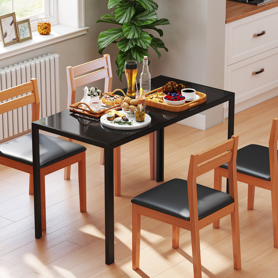 HOMCOM LED Esstisch für 4 Personen aus Hartglas und Metall in Schwarz, B/T/H: 120 x 60 x 75 cm - Bild 2